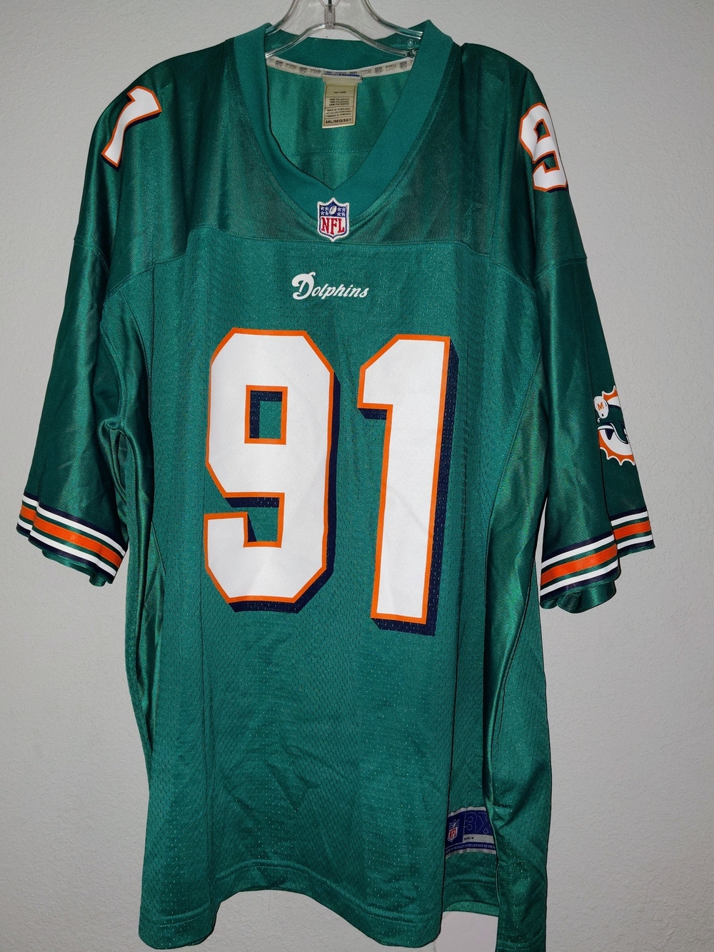 NFL Miami Dolphins #91 3xl Teal and White Jersey Football